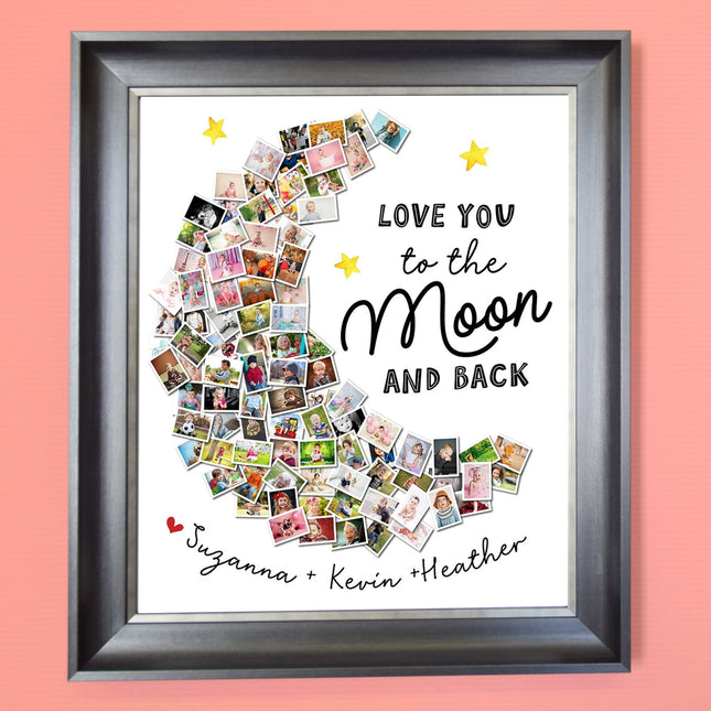 I Love You To The Moon and Back Engagement Framed Photo Collage