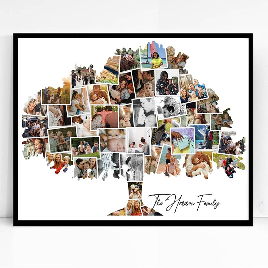Jigsaw Merged Family Tree Photo Collage Framed