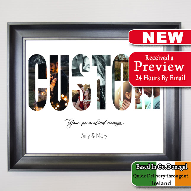 Custom Word Photo Collage, Any Text or Name Framed Or On Canvas