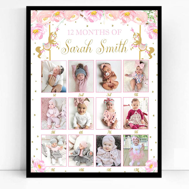 Unicorn First Year 12 Month Year NEW BABY MileStones Framed Photo Collage