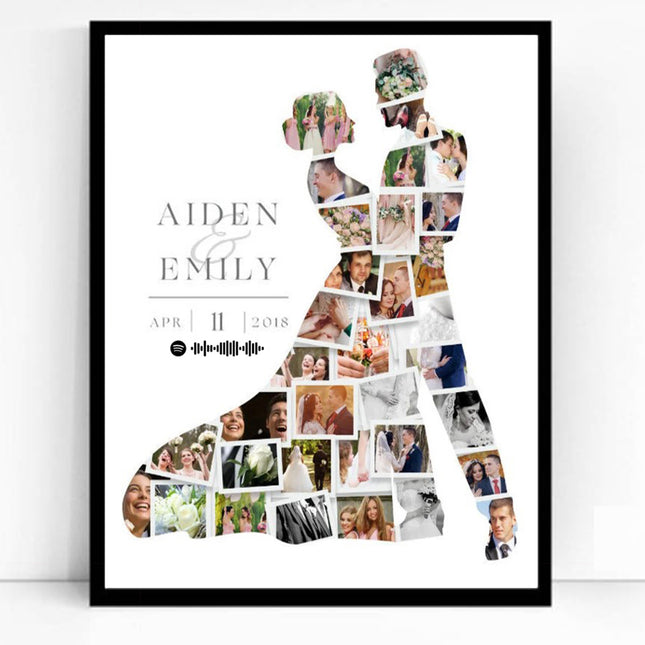 Mr & Mrs First Dance Wedding Framed Photo Collage With Spotify Code
