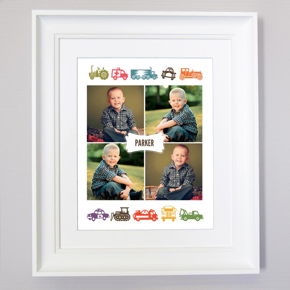 Personalised Baby boy photo frame for Toddlers who adore Trucks and Cars Suit Product