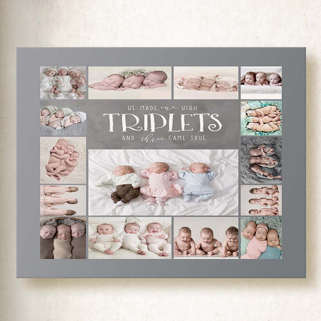 Our Triplets Photo Collage On Canvas