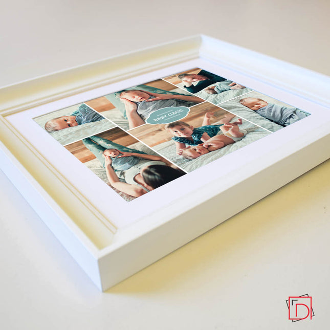 Side View of 6 photos gift Frame , New baby present , wall art, white frame, domore.ie