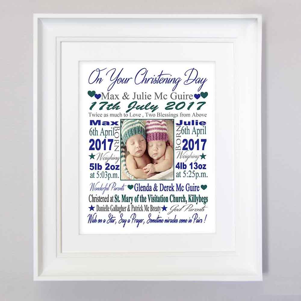 On Your Christening Day Twins Sentiment Gift Frame