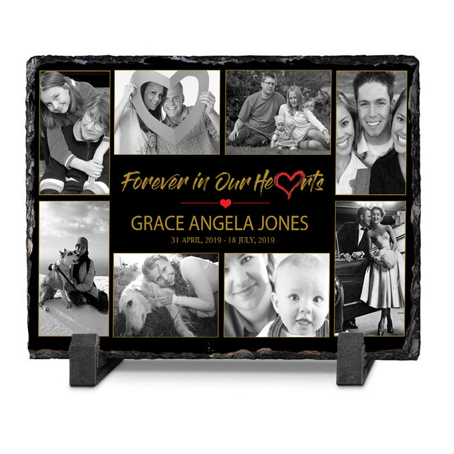 Forever In Our Hearts  Remembrance  Collage Plaque On Slate