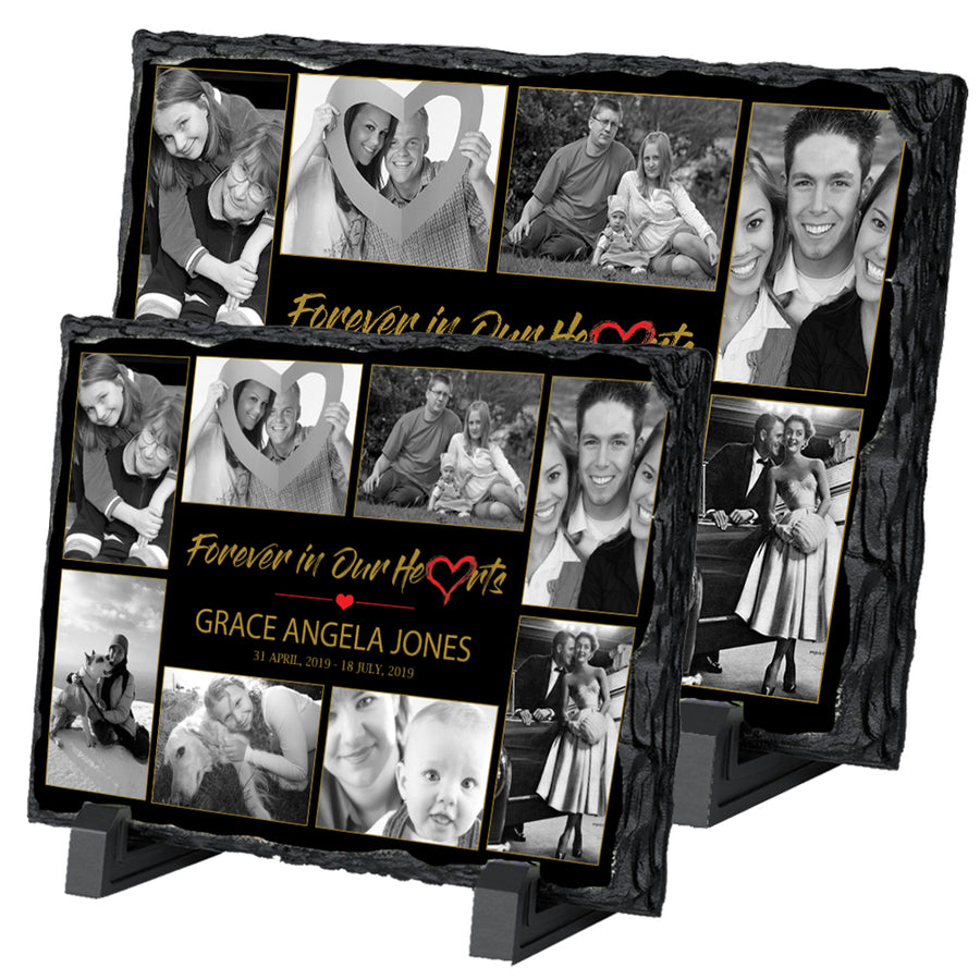 Forever In Our Hearts  Remembrance  Collage Plaque On Slate