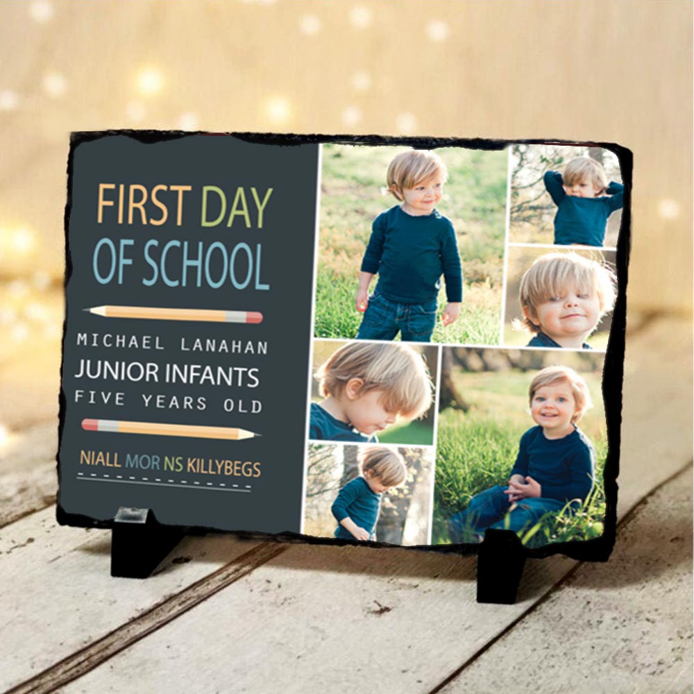 First Day At School Photo Collage On Slate