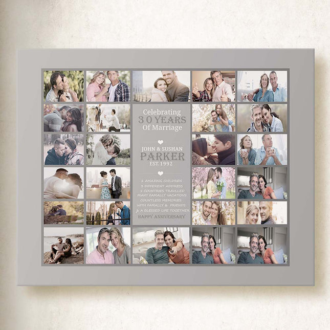 30th Pearl Wedding Anniversary Picture Collage On Canvas
