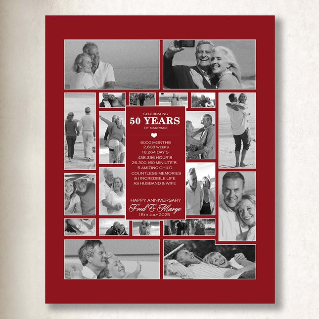 50th Gold Wedding Anniversary Picture collage On Canvas