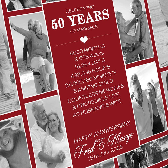 50th Gold Wedding Anniversary Picture collage On Canvas