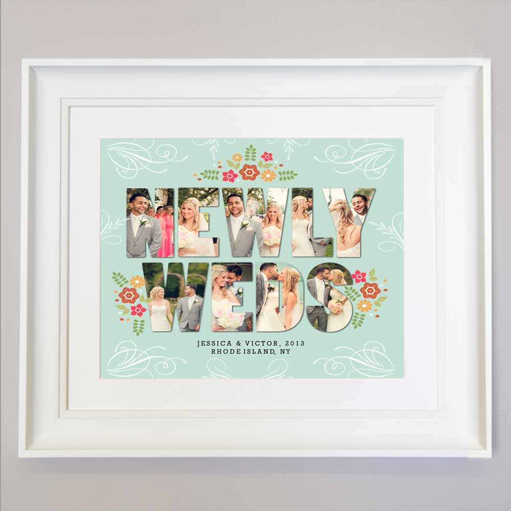Gray Newly Weds Photo Collage Wall Art