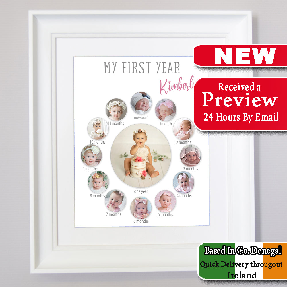 First Year 12 Month Year Photo Collage Wall Art Baby Gift