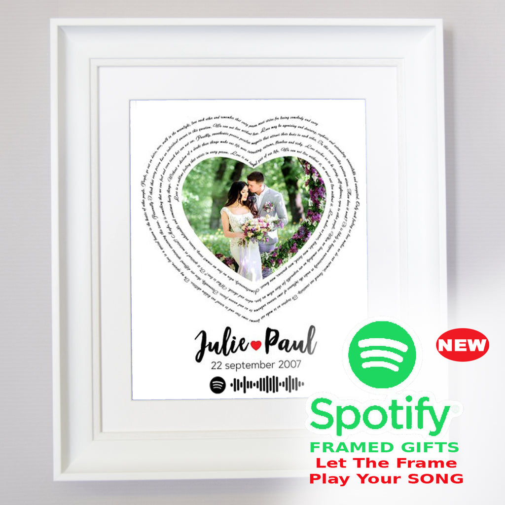 Wedding Song Lyrics Art Anniversary Gift  for Couple Framed With Spotify Code