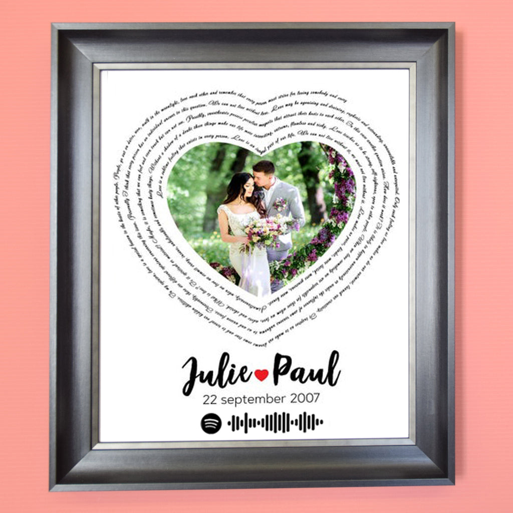 Wedding Song Lyrics Art Anniversary Gift  for Couple Framed With Spotify Code