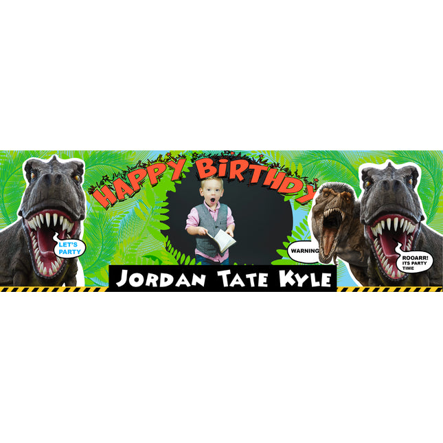 Roaring Dinosaur Personalised Photo Birthday Banner