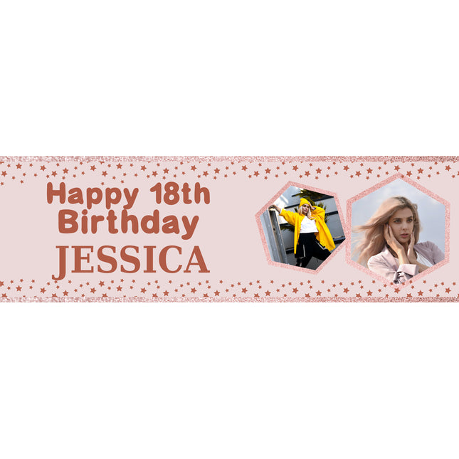 Rose Gold Birthday Personalised Photo Banner