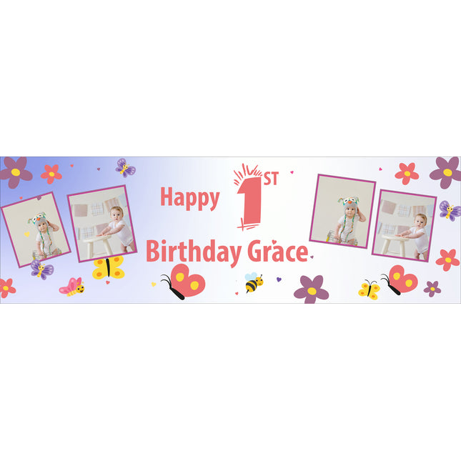 Summertime Floral Birthday Personalised Photo Birthday Banner