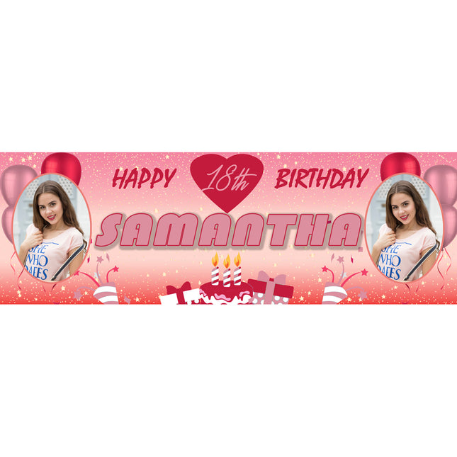 18th Birthday Pink Party Birthday Personalised Photo Banner