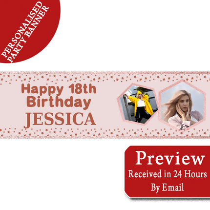 18th Birthday Rose Gold Birthday Personalised Photo Banner