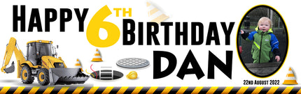 Construction Themed Personalised Photo Birthday Banner