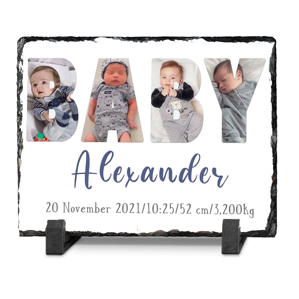 New Baby Personalised NAME Photo Collage On Slate