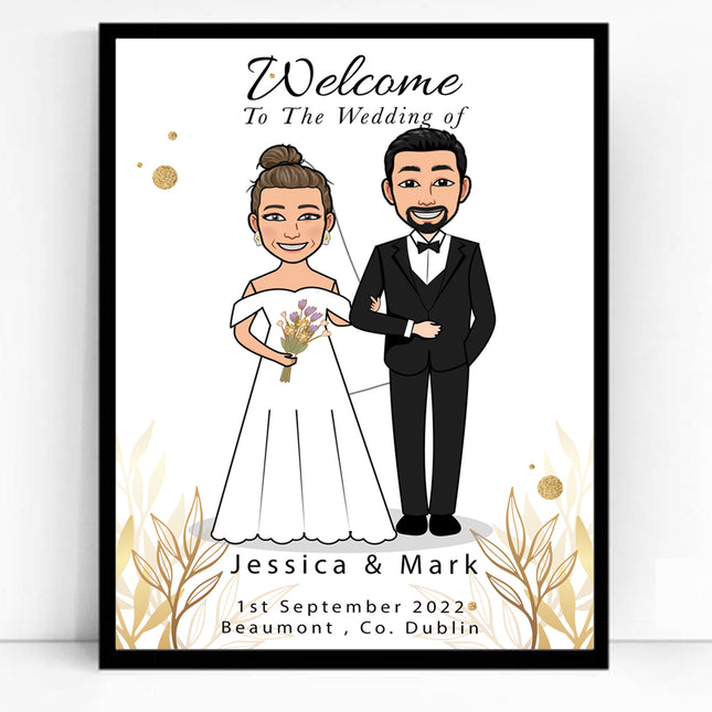 Wedding Ceremony Welcome Sign board unique Caricature Framed