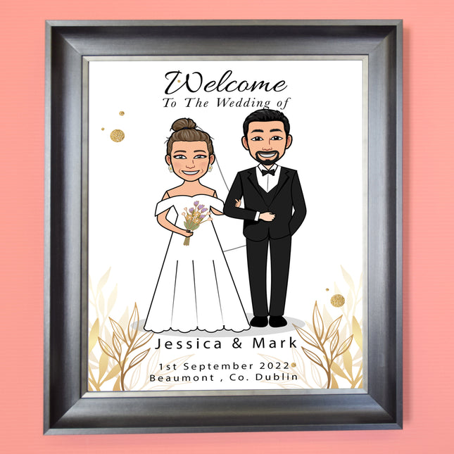 Wedding Ceremony Welcome Sign board unique Caricature Framed