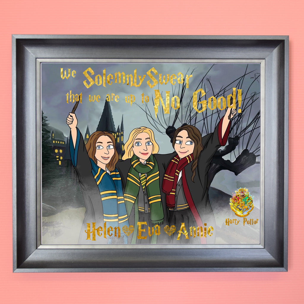 Magical Harry Potter Caricature Hand Drawn Family Portrait from your Photo