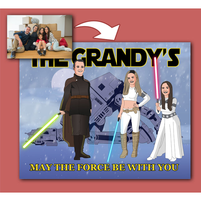 Star Wars Caricature   Make Your Family Jedi's - Hand Drawn Family Portrait from your Photo