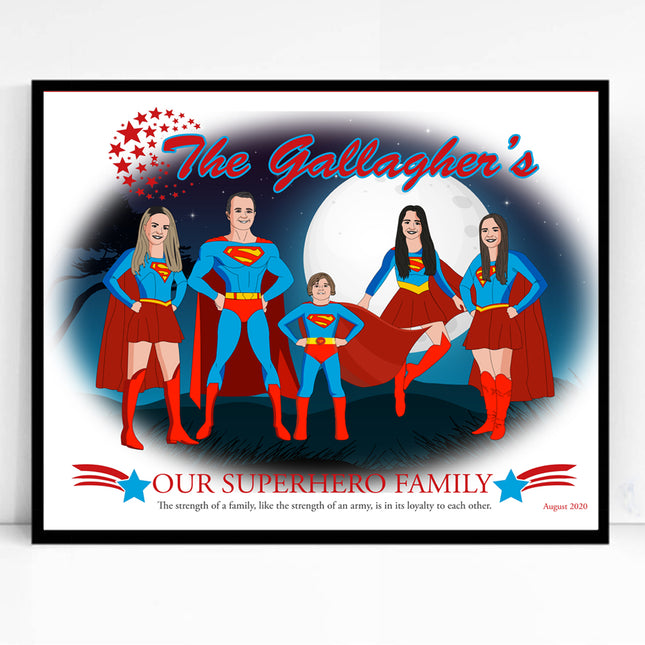 Our Superhero Family Caricature Portrait
