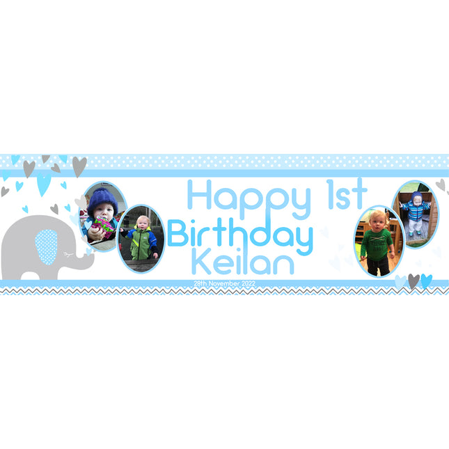 Baby Elephant First Birthday Personalised Banner