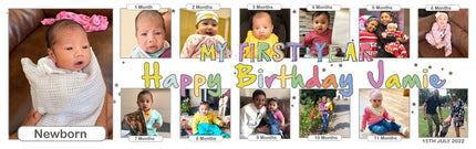 0 - 12 Months Milestones Personalised First Birthday Banner