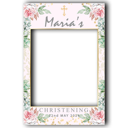 Floral Pink Rose Christening Day Selfie Frame