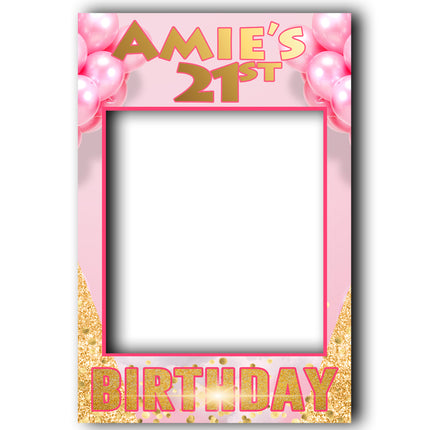 Gold & Pink Balloon Party Personalised Birthday Selfie Frame