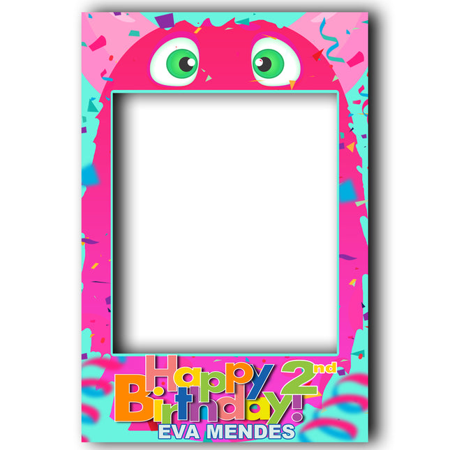 Eva The Pink Party Monster Personalised Childrens Birthday Selfie Frame
