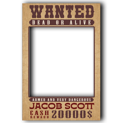 Wanted Dead Or Alive On Wood Personalised Party Selfie Frame