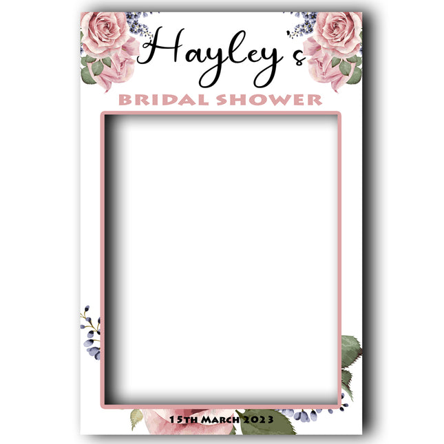 Pink Rose Floral Bridal Shower Personalised Selfie Frame