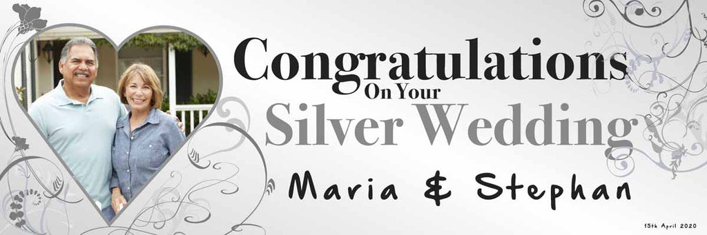 Silver Wedding Anniversary Party Personalised Banner