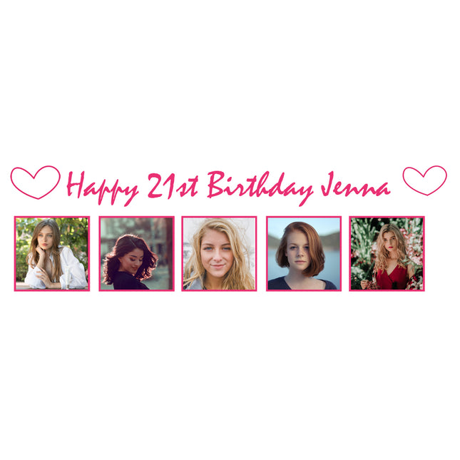 My 21 Years In Pictures Love Hearts Photo Personalised Party Banner