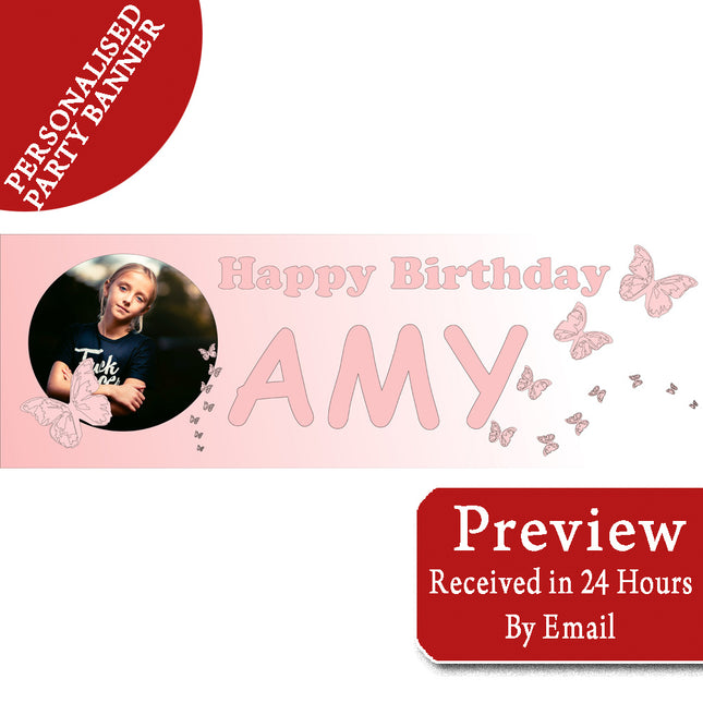 Butterfly Birthday Party Personalised Photo Banner