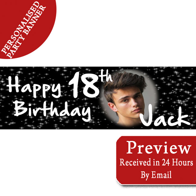 JUST BLACK  Birthday Party Personalised Photo Banner