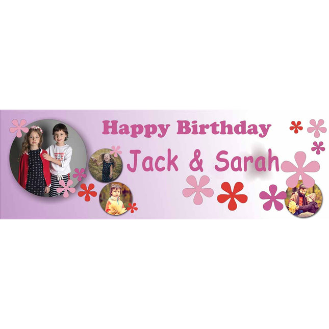 Floral Birthday Party Personalised Photo Banner