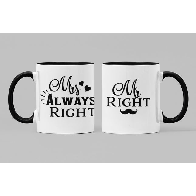Mr Right & Mrs Always Right Personalised Photo 2 Mug Set