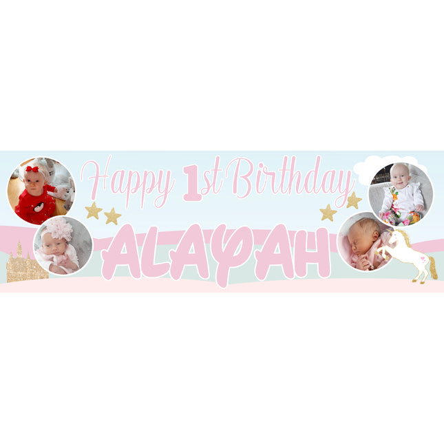 Little Unicorns Dancing Personalised Photo party Banner