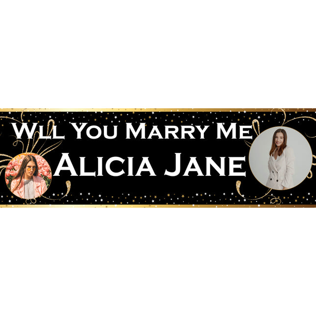 Golden Sparkle Will You Marry Me Proposal Personalised Banner